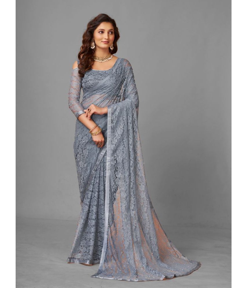     			VANRAJ CREATION Brasso Self Design Saree With Blouse Piece - Grey ( Pack of 1 )