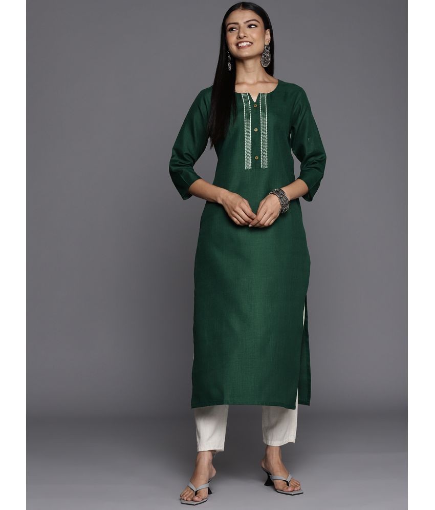     			Varanga Cotton Embroidered Straight Women's Kurti - Green ( Pack of 1 )