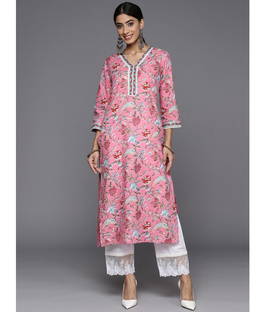     			Varanga Cotton Printed Straight Women's Kurti - Pink ( Pack of 1 )