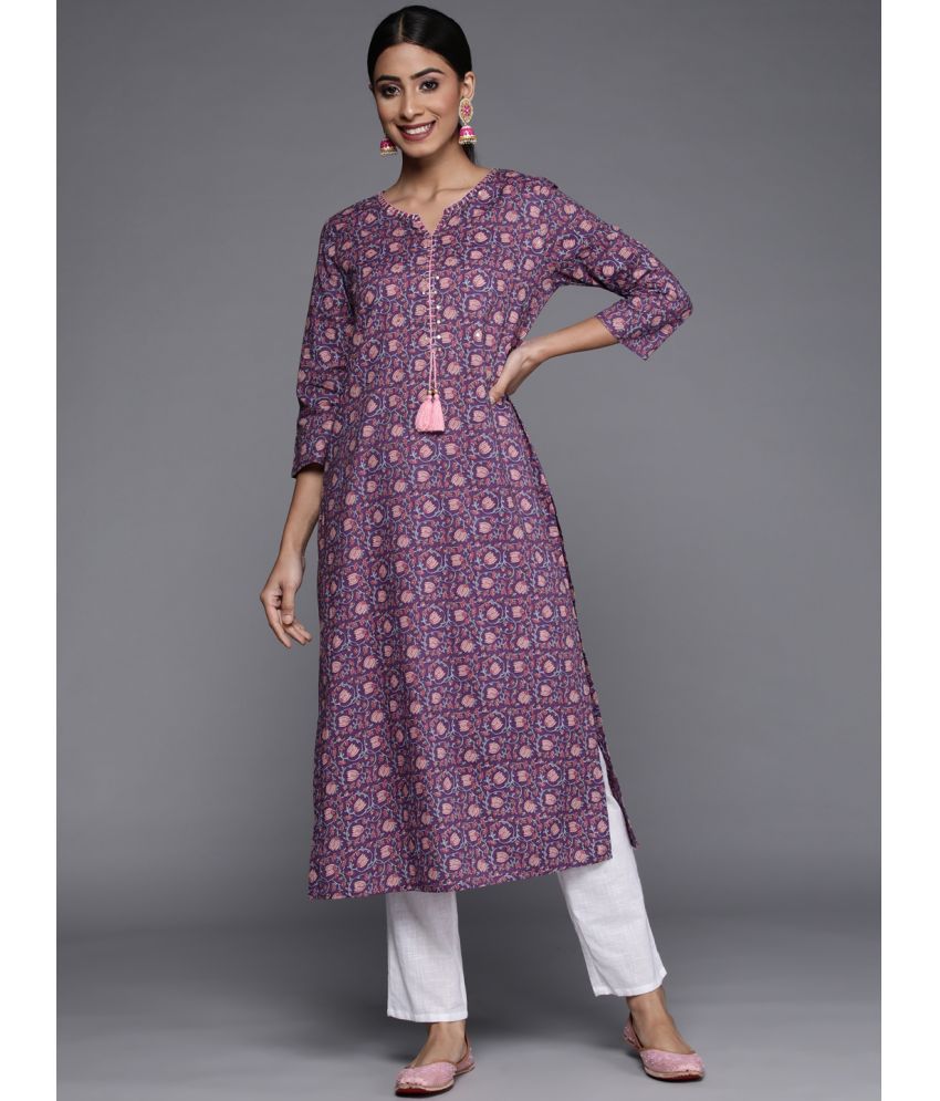     			Varanga Cotton Printed Straight Women's Kurti - Purple ( Pack of 1 )