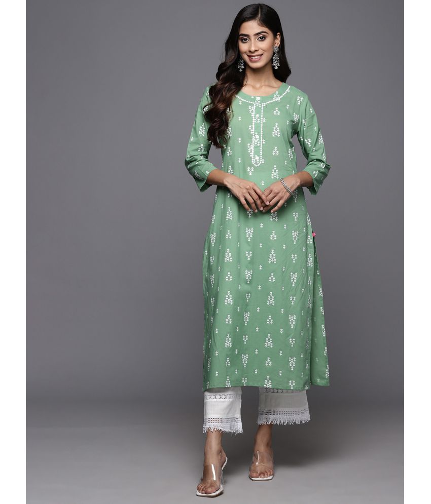     			Varanga Cotton Printed Straight Women's Kurti - Green ( Pack of 1 )