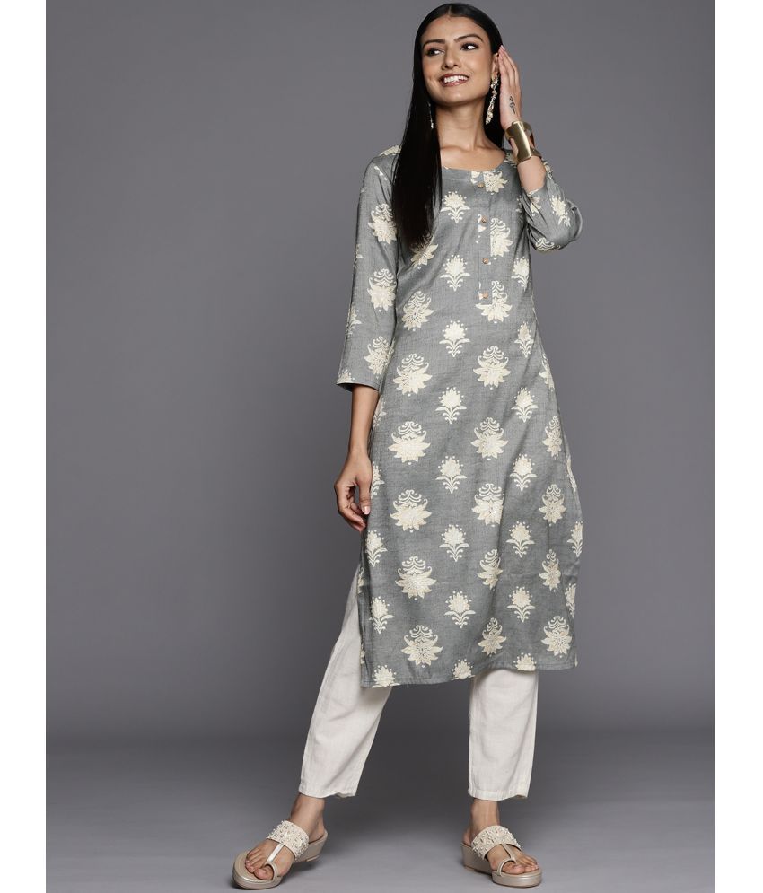     			Varanga Cotton Silk Printed Straight Women's Kurti - Grey ( Pack of 1 )