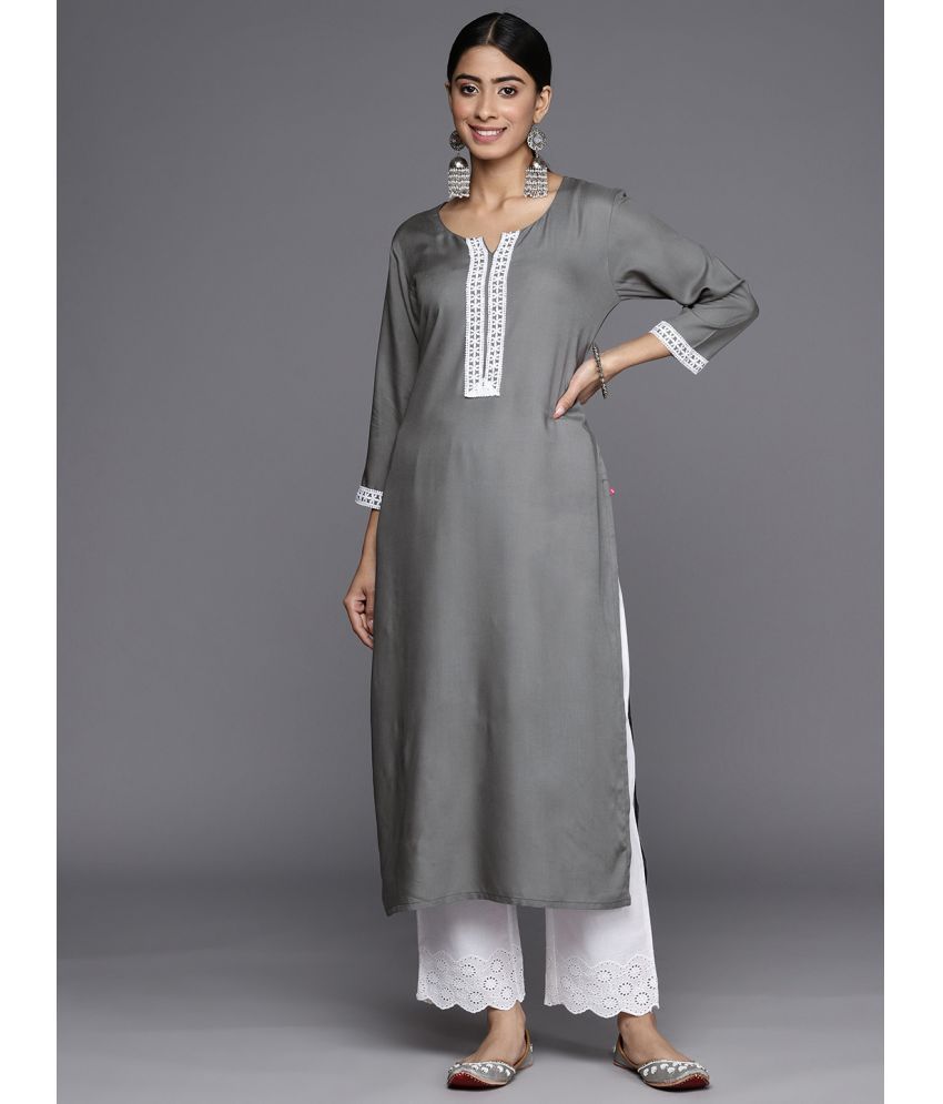     			Varanga Viscose Embroidered Straight Women's Kurti - Grey ( Pack of 1 )