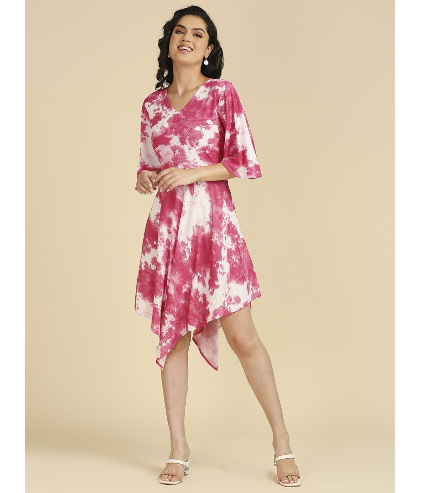     			gufrina Rayon Dyed Knee Length Women's Asymmetric Dress - Pink ( Pack of 1 )