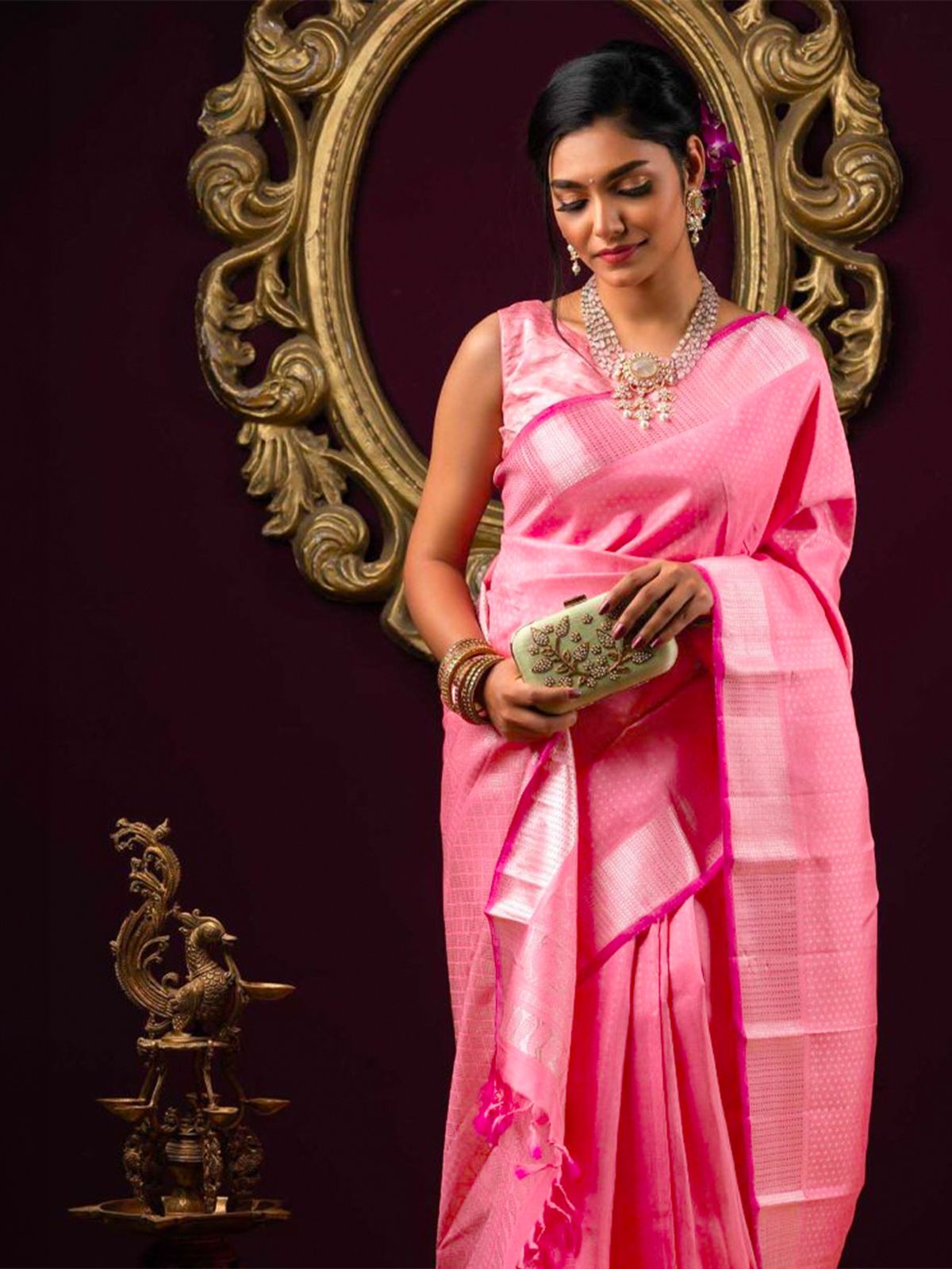    			Rangita Women Ethnic Motifs Woven Banarasi Silk Saree with Blouse Piece - Pink