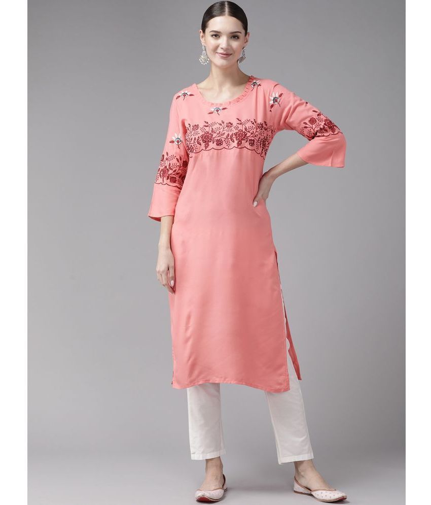     			Aarika Rayon Embroidered Straight Women's Kurti - Pink ( Pack of 1 )