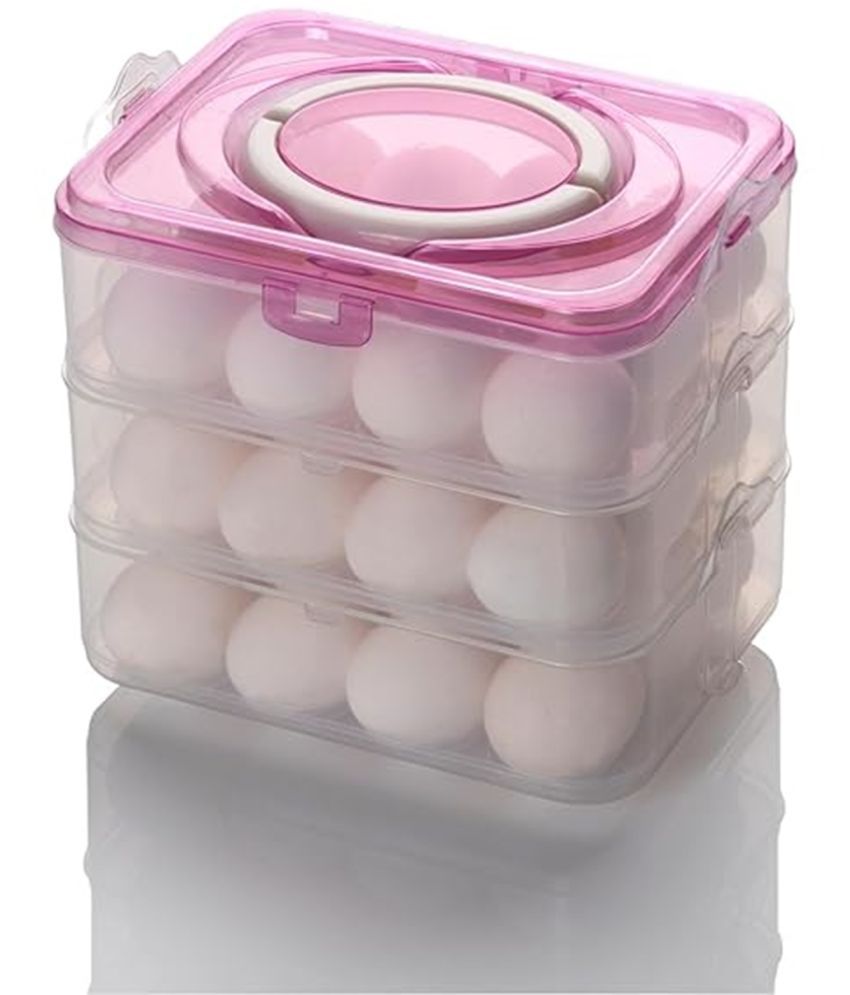     			Analog Kitchenware Plastic Egg Refrigerator Storage Tray Stackable/ Egg Storage Containers For Fridge AND Kitchen Egg Storage Basket With Carry Holder