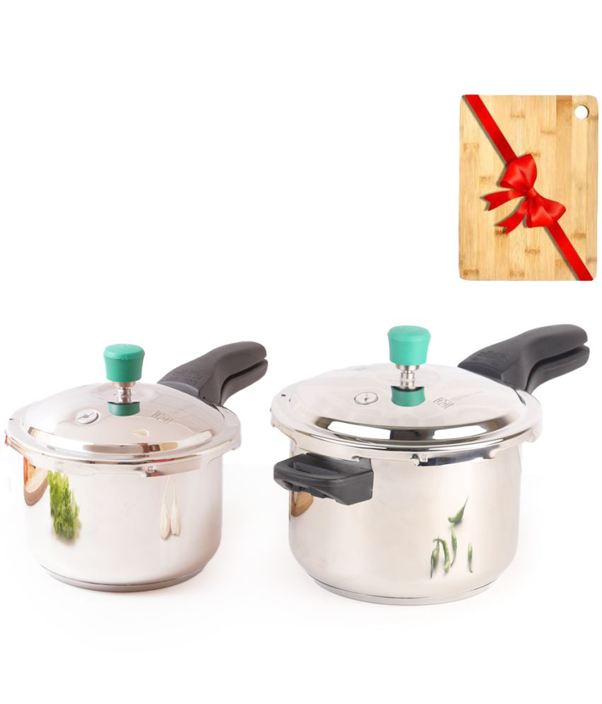     			The Indus Valley Cooker Combo 4.5 L,3 L Stainless Steel Pressure Cooker Combo Induction Stovetop Compatible