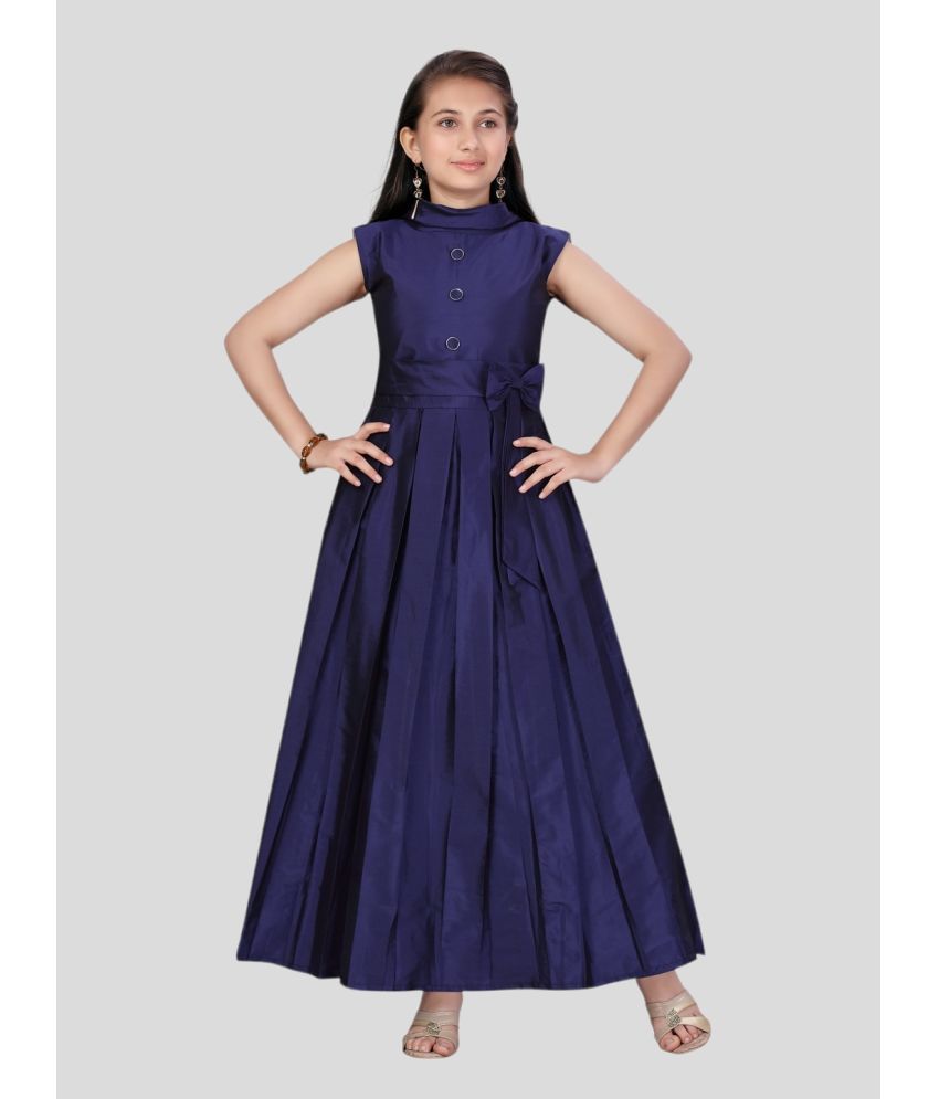     			Aarika Navy Blue Silk Girls Fit And Flare Dress ( Pack of 1 )