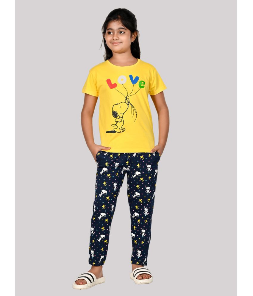     			DENIKID Yellow Cotton Girls Top With Pajama ( Pack of 1 )