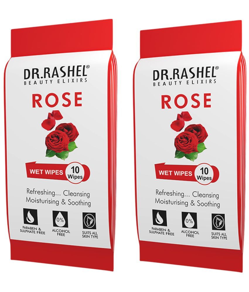     			DR.RASHEL Rose Wet Wipes | Cleanses & Hydrates (10 Wipes each) | Pack of 2