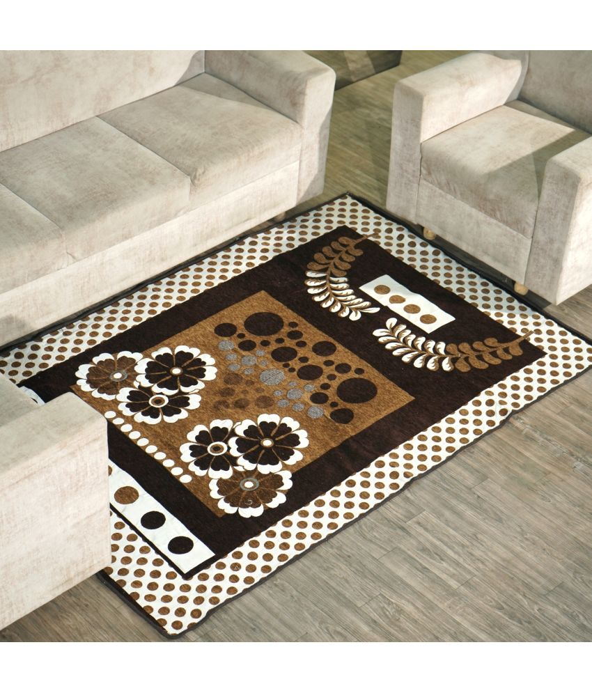     			FURNISHING HUT Brown Velvet Carpet Abstract 5x7 Ft