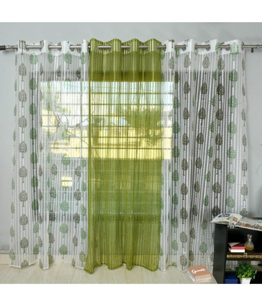     			Homefab India Nature Sheer Eyelet Curtain 5 ft ( Pack of 3 ) - Green