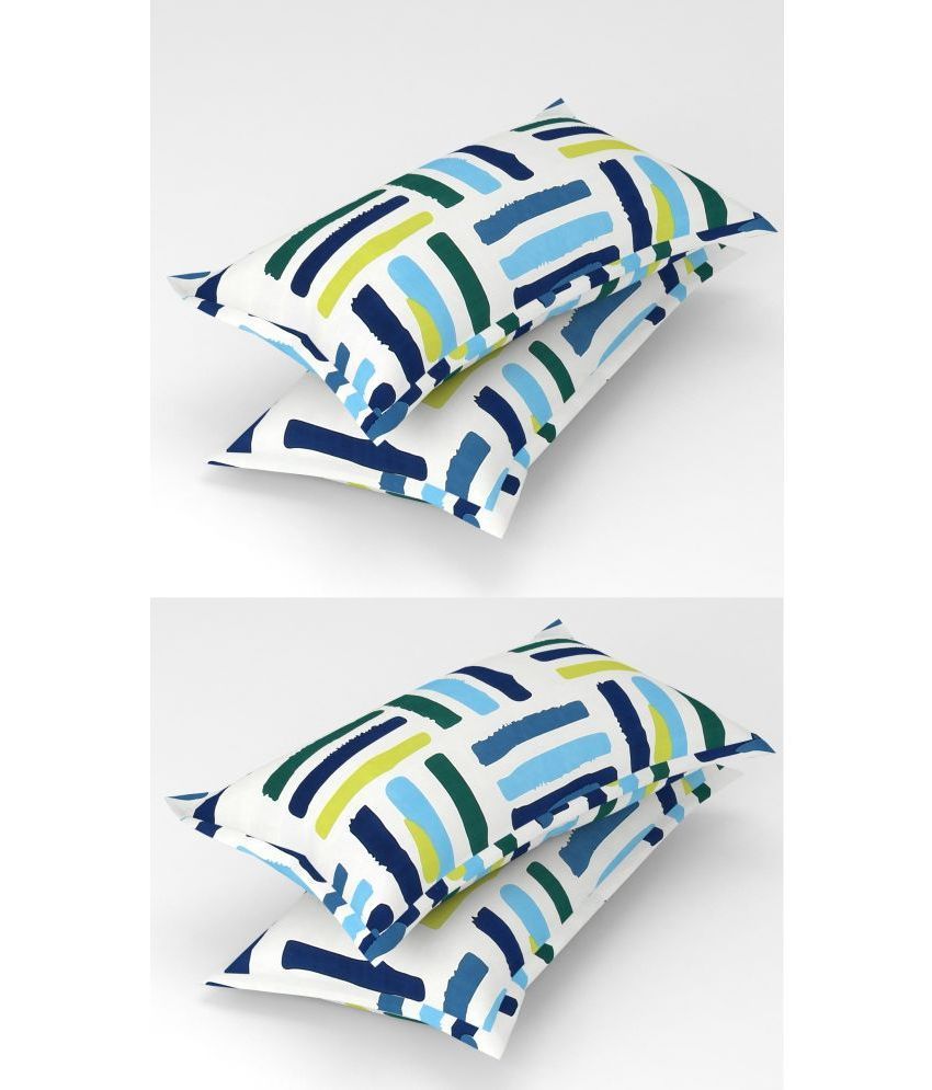     			Homefab India - Pack of 4 Microfiber Geometric Printed Standard Size Pillow Cover ( 66.04 cm(26) x 43.18 cm(17) ) - Blue