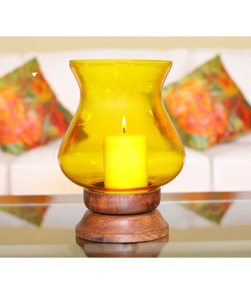     			Hosley Yellow Table Top Glass Pillar Candle Holder - Pack of 1