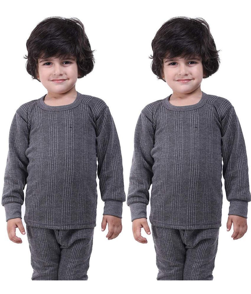     			Lux Inferno Boys & Girls Charcoal Melange Crew Neck Full Sleeves Thermal Upper/Top/Vest - Pack of 2