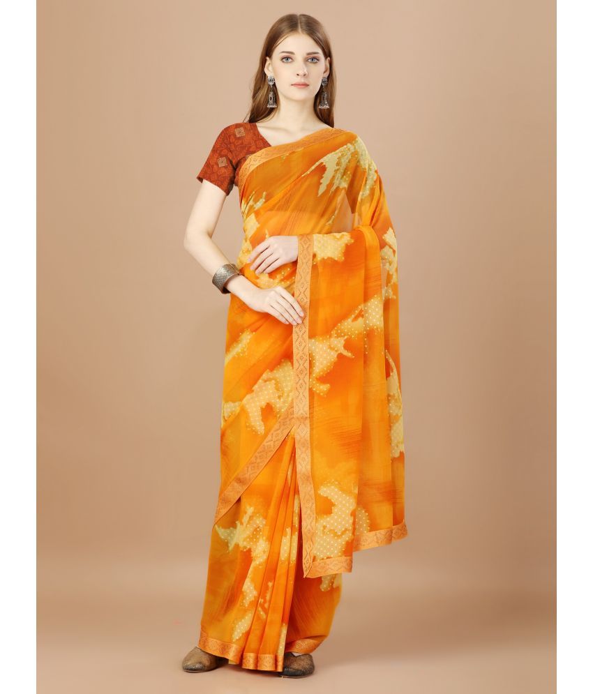     			Rekha Maniyar Georgette Dyed Saree With Blouse Piece - Yellow ( Pack of 1 )