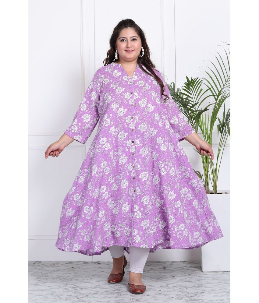     			Swasti Cotton Blend Printed Front Slit Women's Kurti - Purple ( Pack of 1 )