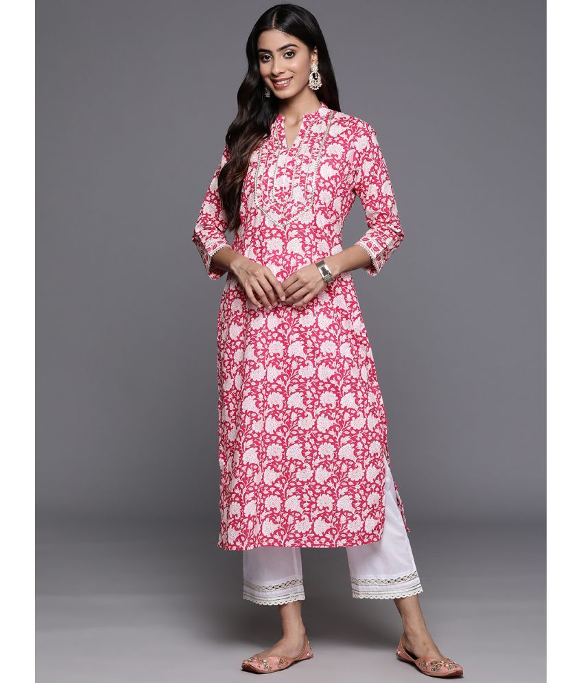     			Varanga Cotton Printed Straight Women's Kurti - Pink ( Pack of 1 )