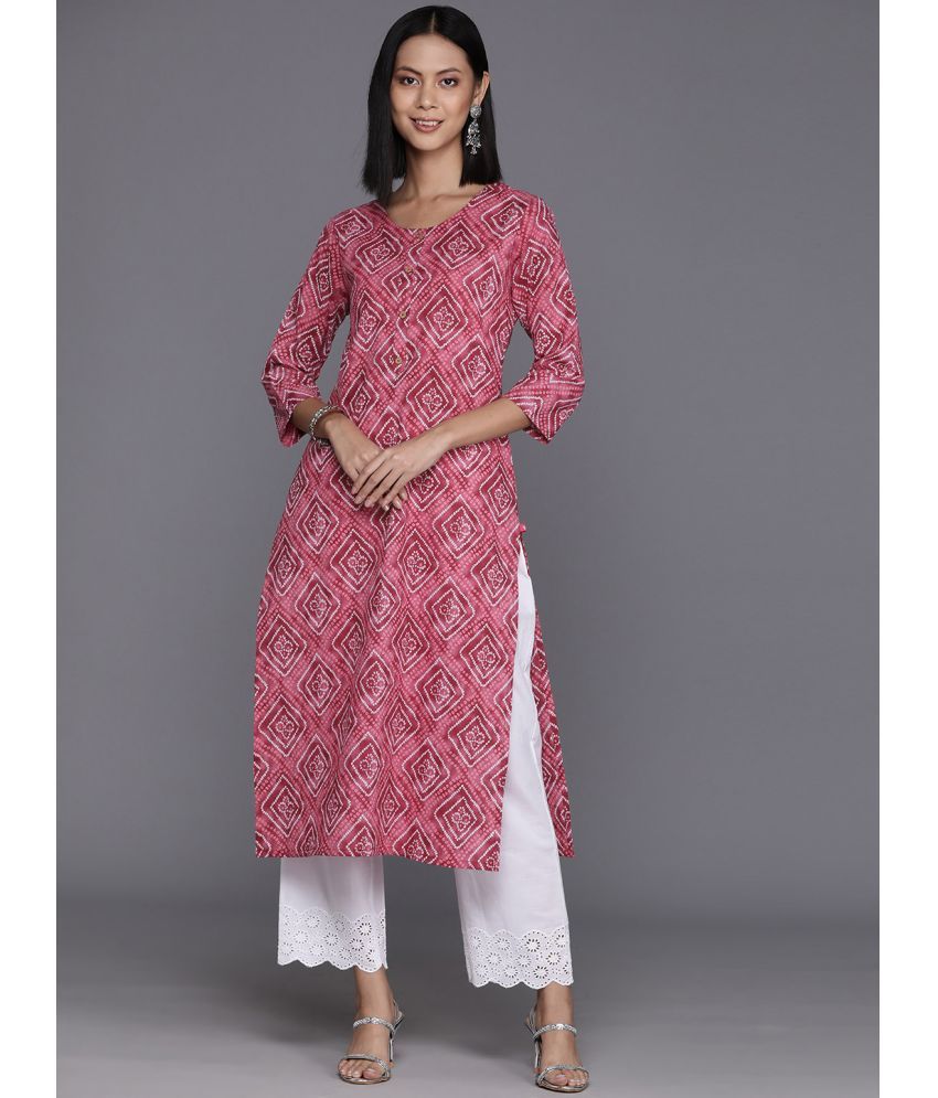     			Varanga Cotton Printed Straight Women's Kurti - Pink ( Pack of 1 )