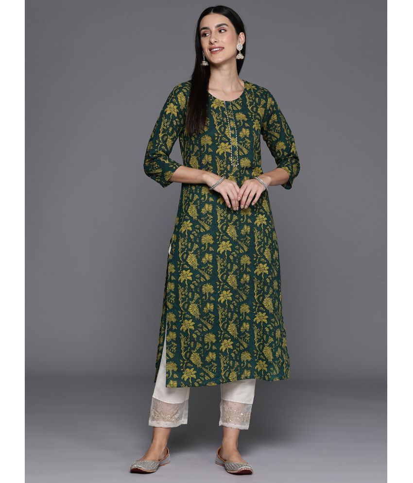     			Varanga Cotton Printed Straight Women's Kurti - Green ( Pack of 1 )