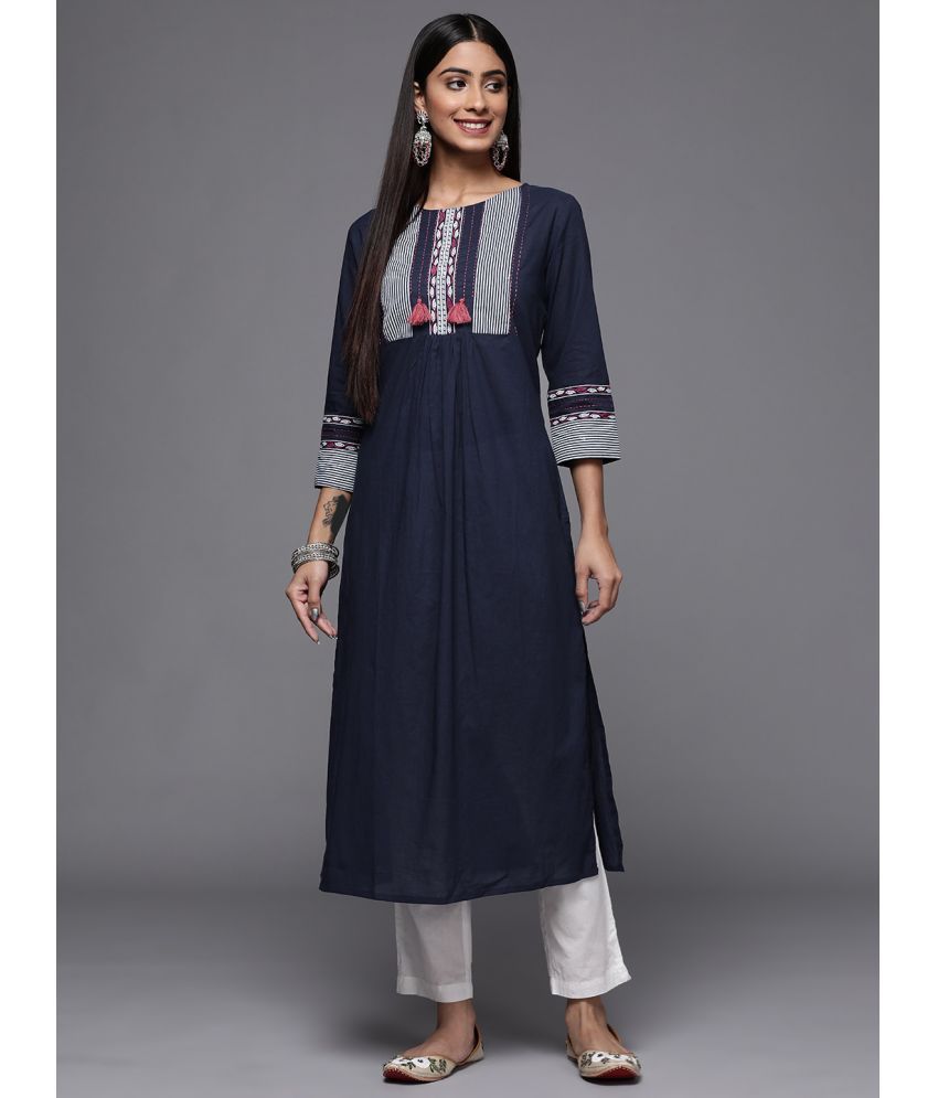     			Varanga Cotton Striped Straight Women's Kurti - Blue ( Pack of 1 )