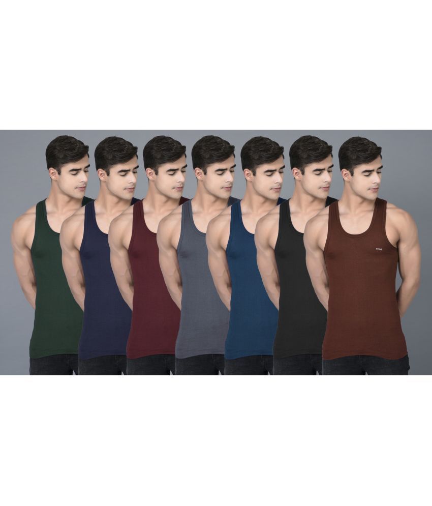     			Pack of 7 Dollar Bigboss Assorted Solid Cotton Blend Men Vest