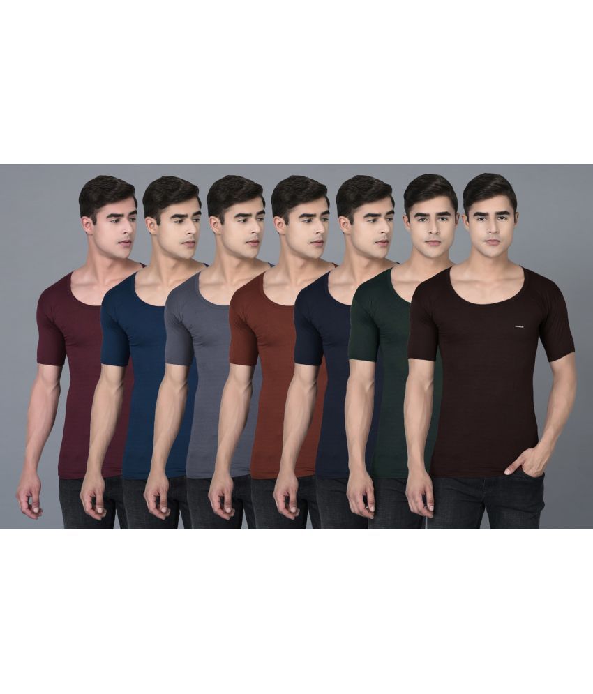     			Pack of 7 Dollar Bigboss Assorted Solid Cotton Blend Men Vest