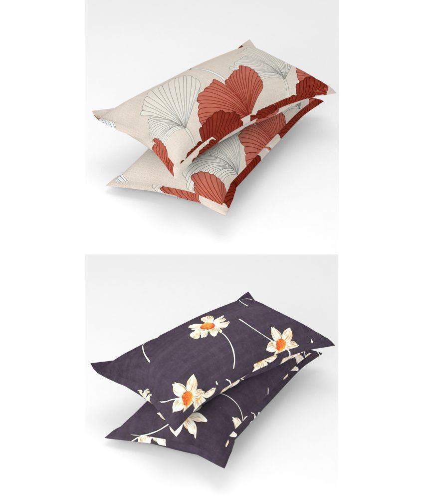     			Homefab India - Pack of 4 Microfiber Floral Printed Standard Size Pillow Cover ( 66.04 cm(26) x 43.18 cm(17) ) - Multi-Colour