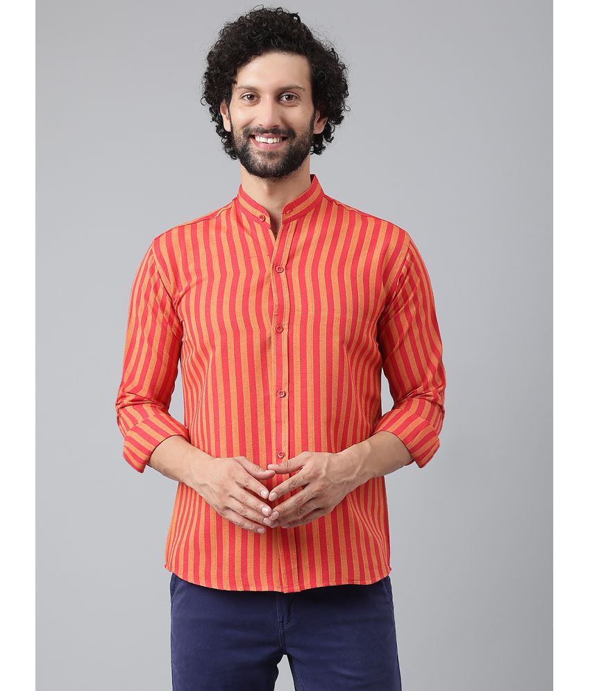     			RIAG 100% Cotton Regular Fit Striped Rollup Sleeves Men's Casual Shirt - Red ( Pack of 1 )