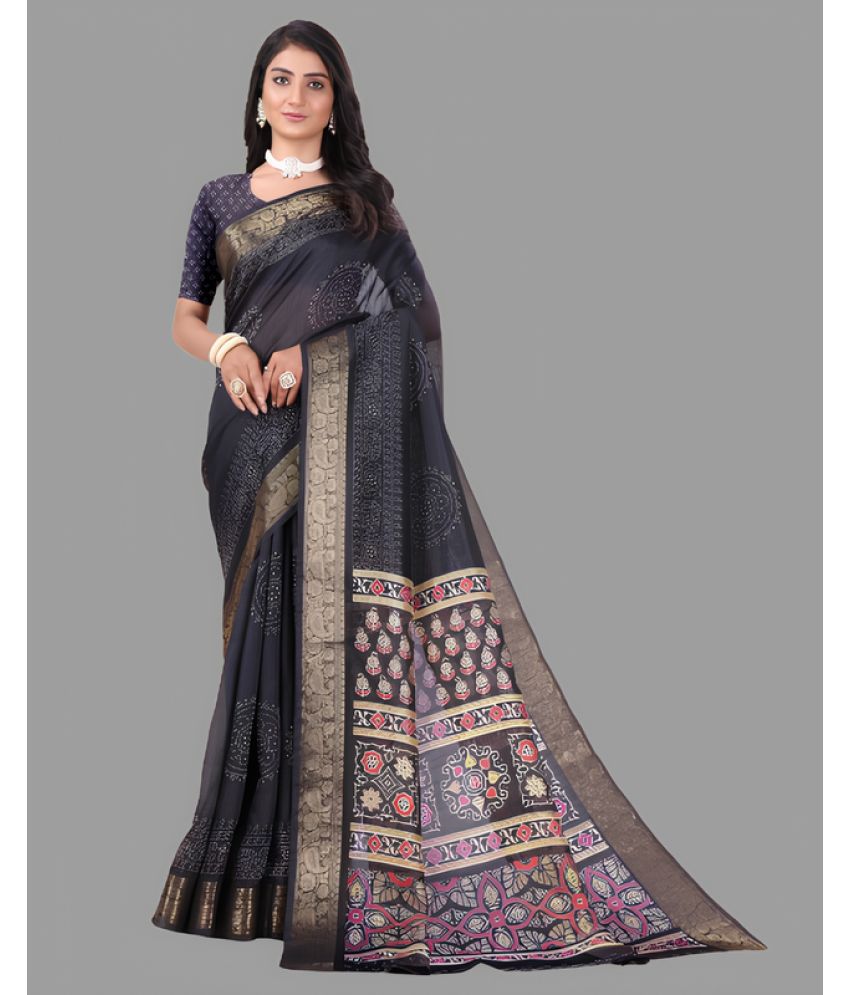     			Sitanjali Cotton Printed Saree With Blouse Piece - Black ( Pack of 1 )
