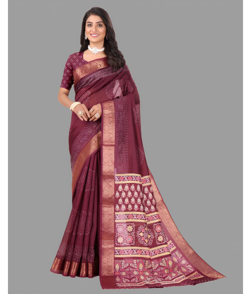     			Sitanjali Lifestyle Cotton Printed Saree With Blouse Piece - Maroon ( Pack of 1 )