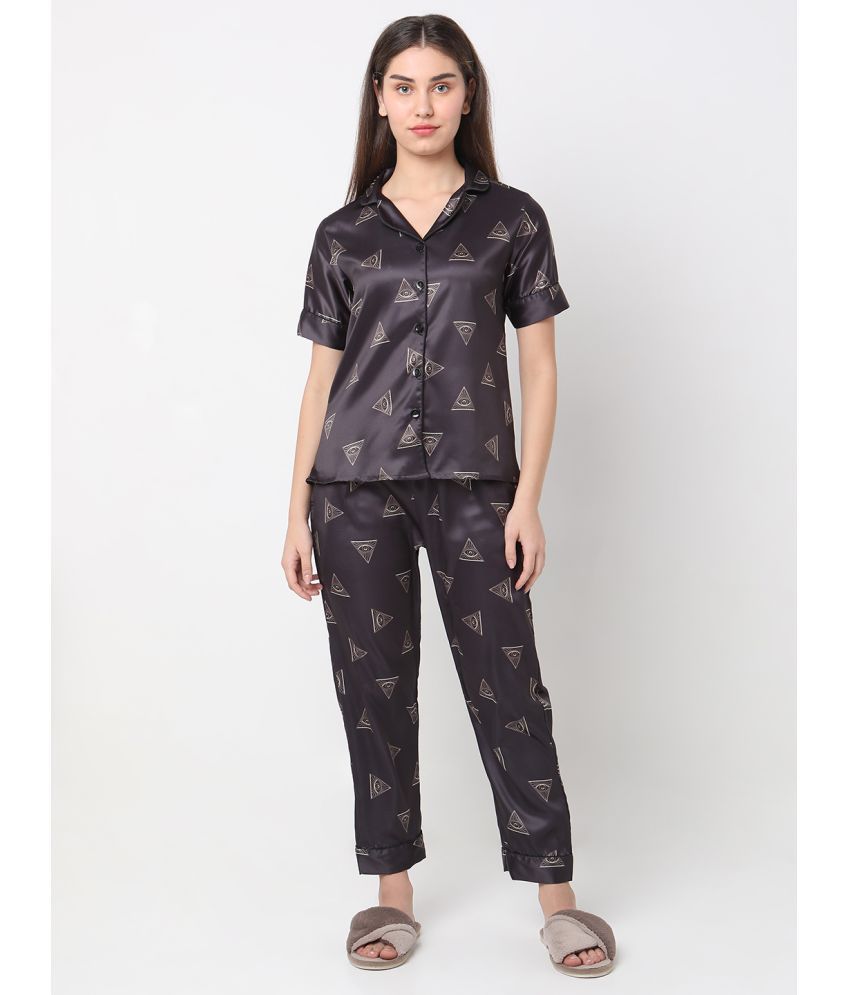     			Smarty Pants Black Satin Women's Nightwear Nightsuit Sets ( Pack of 1 )
