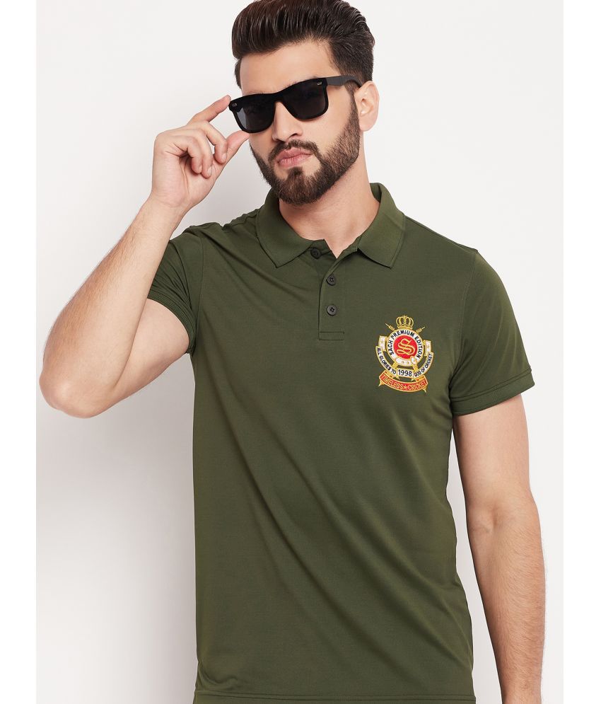     			Auxamis Cotton Blend Regular Fit Embroidered Half Sleeves Men's Polo T Shirt - Olive ( Pack of 1 )