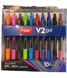 FLAIR V2 Gel Pen (Pack of 10, Multicolor)
