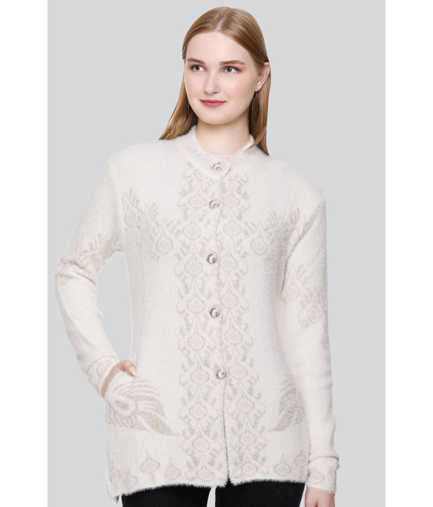     			Curious Fashion Woollen Round Neck Women's Buttoned Cardigans - White ( )