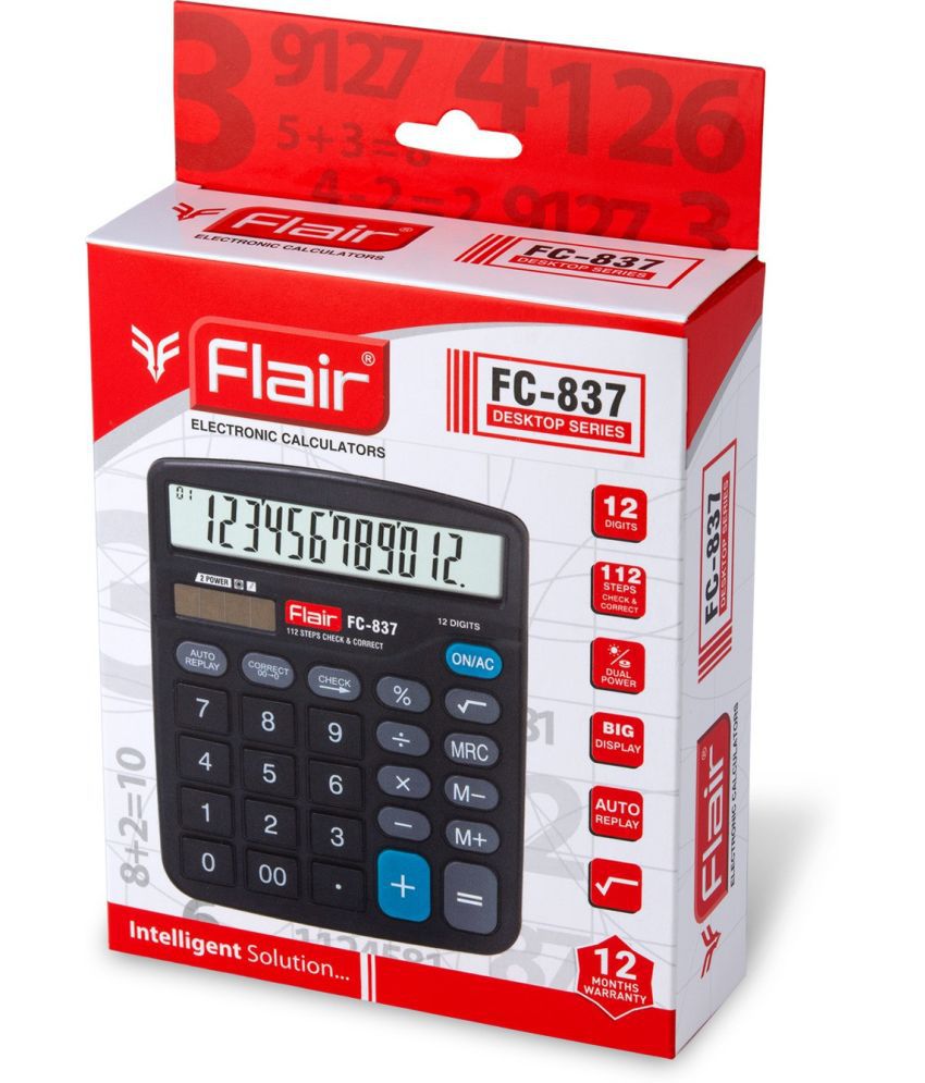     			FLAIR 141897 FC-837 Desktop Series 12 Digits, 112 Steps, Dual Power Basic  Calculator (12 Digit)