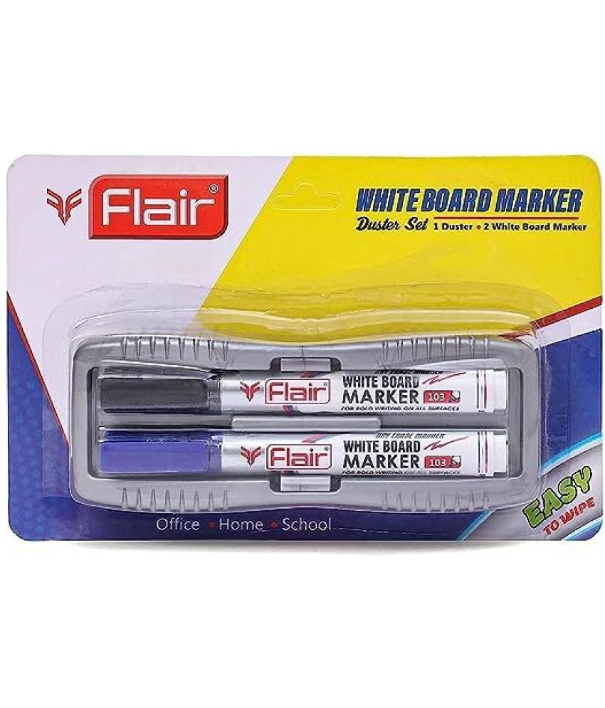     			FLAIR White Board Marker with Duster Set (Set of 3, Blue, Black)