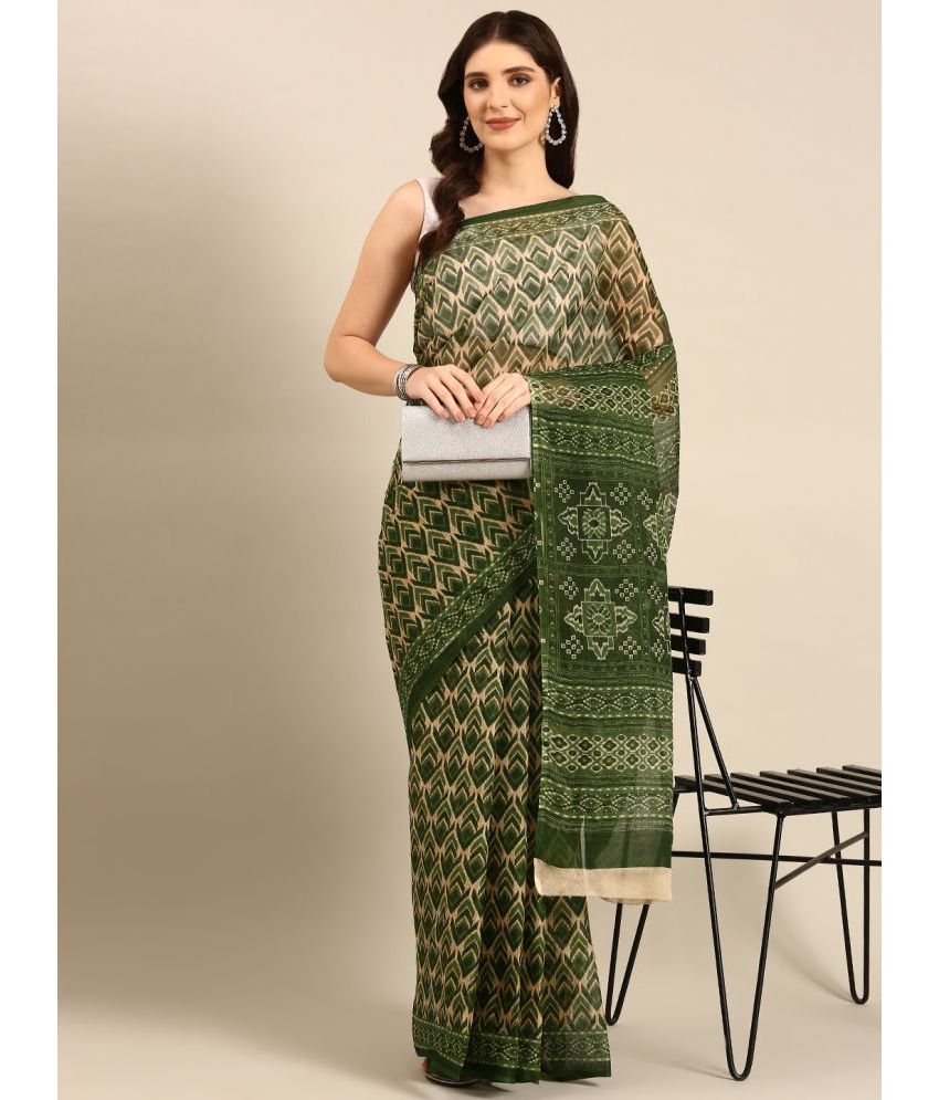    			SHANVIKA Cotton Printed Saree Without Blouse Piece - Green ( Pack of 1 )