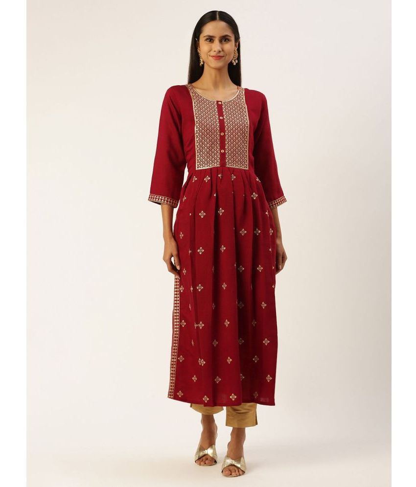     			SHANVIKA Cotton Silk Embellished Straight Women's Kurti - Maroon ( Pack of 1 )