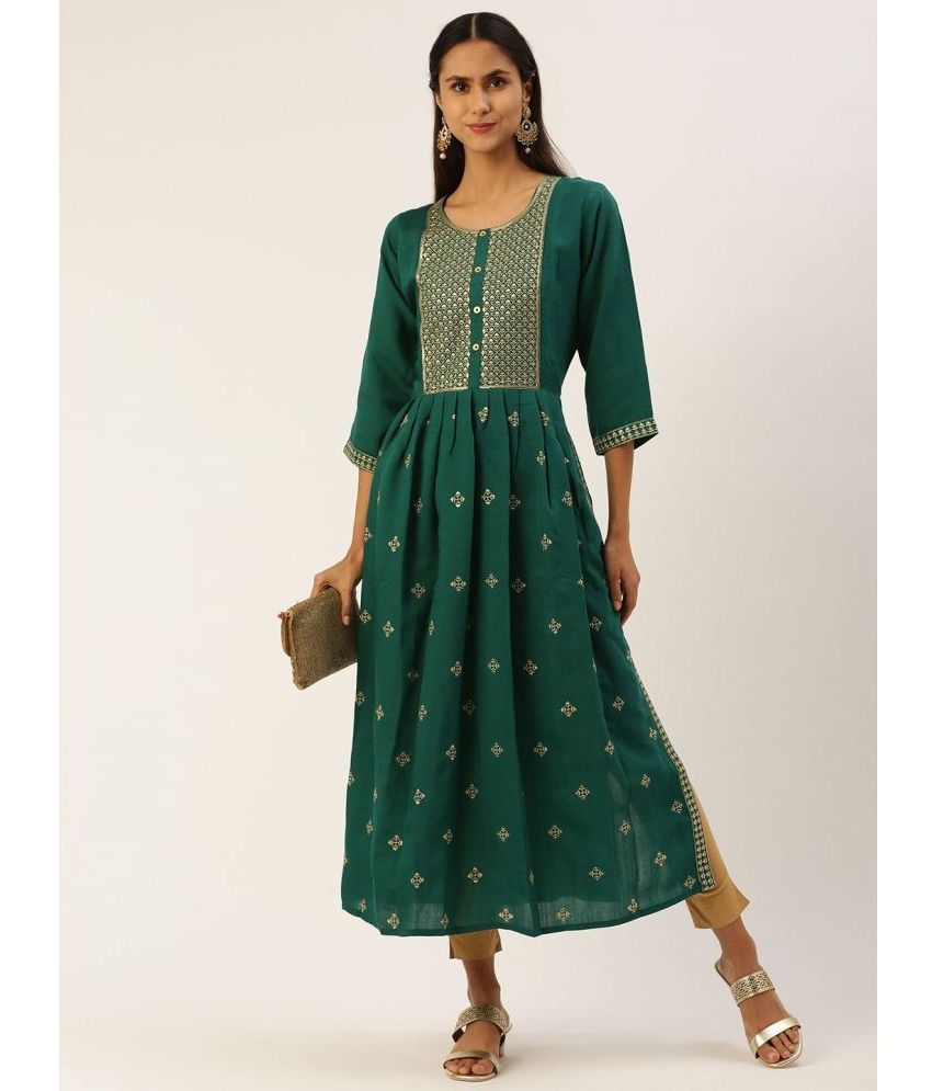     			SHANVIKA Cotton Silk Embroidered Anarkali Women's Kurti - Green ( Pack of 1 )