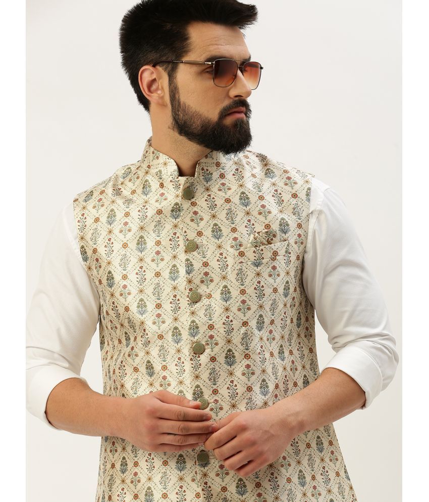     			Showoff - Beige Cotton Blend Men's Nehru Jacket ( Pack of 1 )