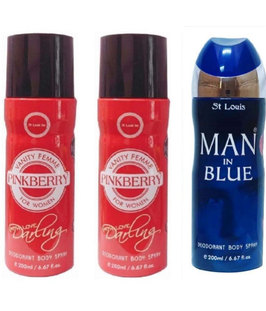     			St Louis - 2 PINKBERRY DEODORANT ,1 MAN IN BLUE Deodorant Spray for Unisex 600 ml ( Pack of 3 )