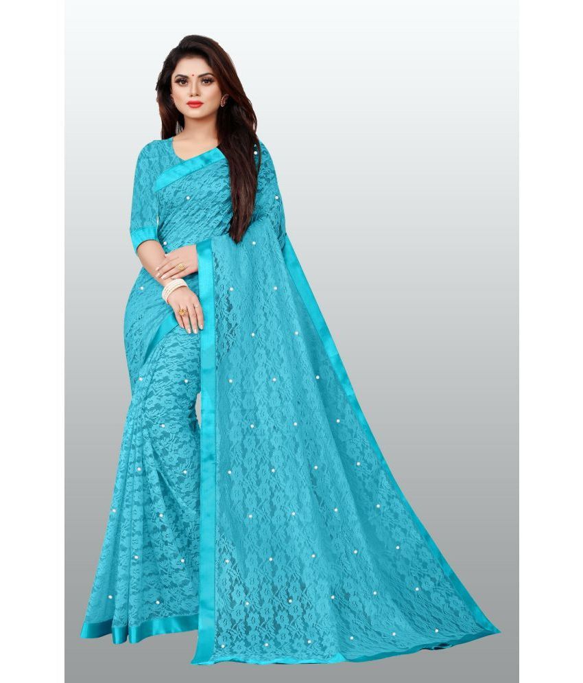     			VANRAJ CREATION Net Self Design Saree With Blouse Piece - SkyBlue ( Pack of 1 )