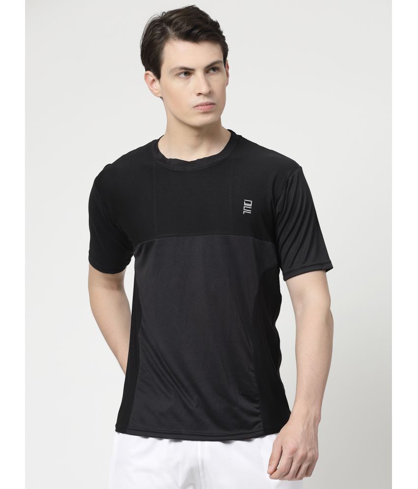     			DAFABFIT Polyester Regular Fit Colorblock Half Sleeves Men's T-Shirt - Black ( Pack of 1 )