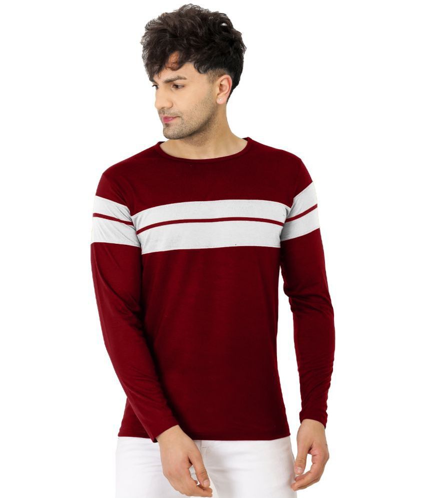     			Leotude Lightweight Cotton Regular Fit Striped Full Sleeves Men's T-Shirt - Maroon ( Pack of 1 )