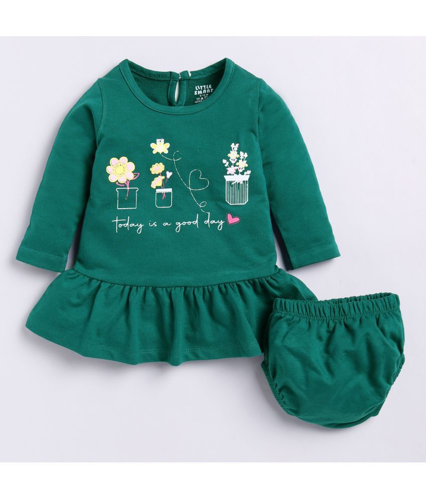     			Little Smart - Green Cotton Baby Girl Frock ( Pack of 1 )