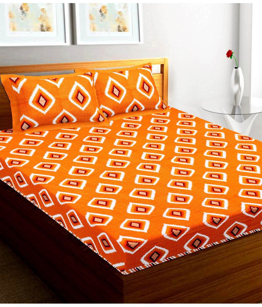     			RajasthaniKart Cotton Abstract Double Bedsheet with 2 Pillow Covers - orange