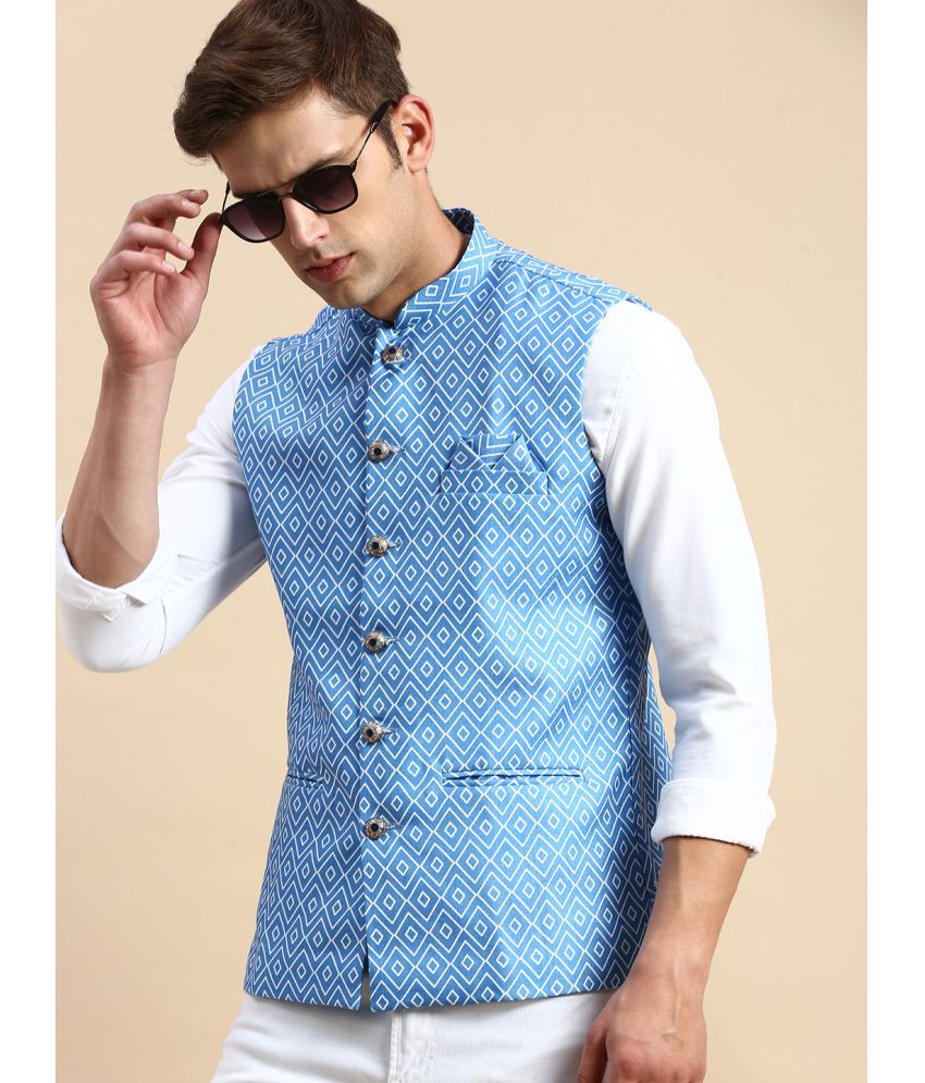    			Showoff - Blue Cotton Blend Men's Nehru Jacket ( Pack of 1 )