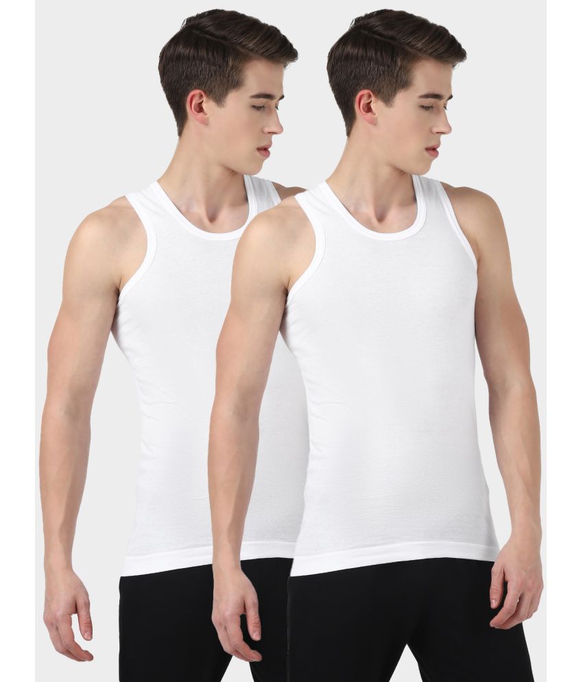     			UrbanMark - White Cotton Men's Vest ( Pack of 2 )